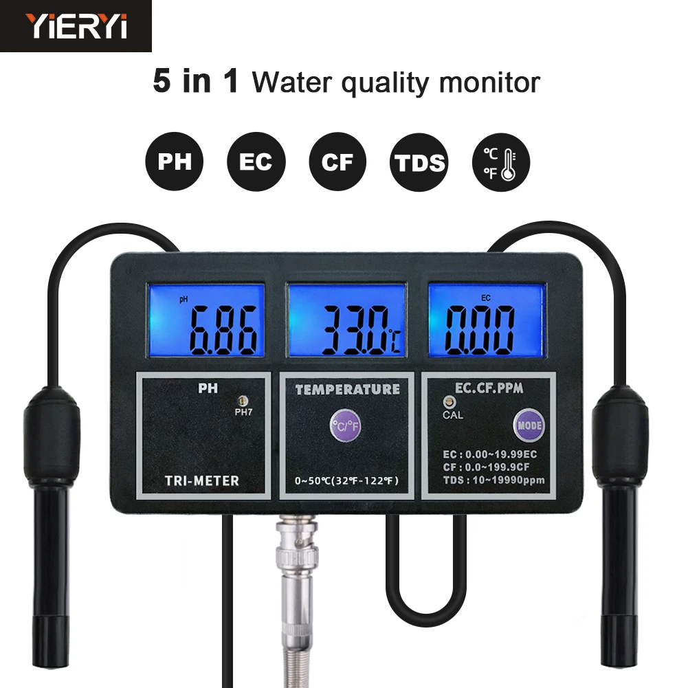 5 In 1 Multi-parameter Temp Tds Ec Cf Ph Meter Digital Water Quality Purity  Tester Rechargeable Device Monitor For Aquarium Pool - Ph Meters -  AliExpress