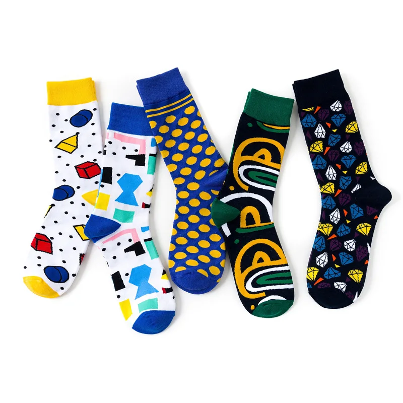 Mens Socks Funny Dot Stripe Geometric Creative Sock Women Cotton Crew Colorful Print Fall Winter New 5 Pairs/set | Мужская одежда