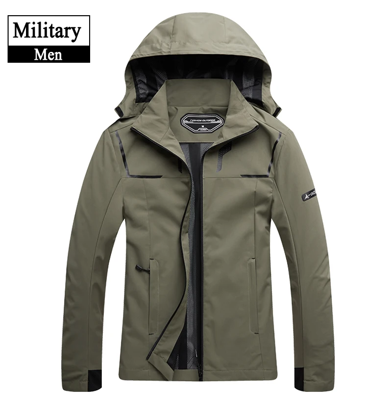Плюс Размер 6XL 8XL мужская повседневная водонепроницаемая куртка весна осень туризм горные куртки мужские ветровки с капюшоном пальто мужская одежда - Цвет: military