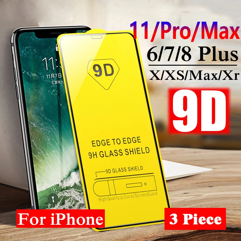 Защитное стекло 9D для iPhone 6 6S 7 8 plus X XS 11 pro MAX полное покрытие экрана Plus