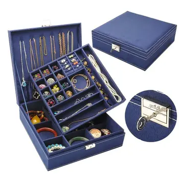

Loozykit 1pc Large Fashion Flannel Square Jewelry Boxes Simple Layout 2 Layers Makeup Organizer Choker Ring Necklace Storage Box