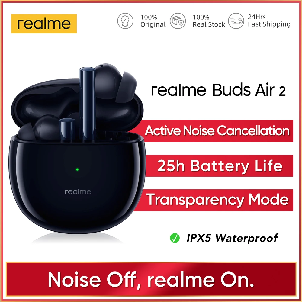 realme buds air 2 ANC Wireless Bluetooth Earphone 25hrs Total Playback 88ms Super Low Latency 10mm Hi-Fi Bass Boost REAL STOCK