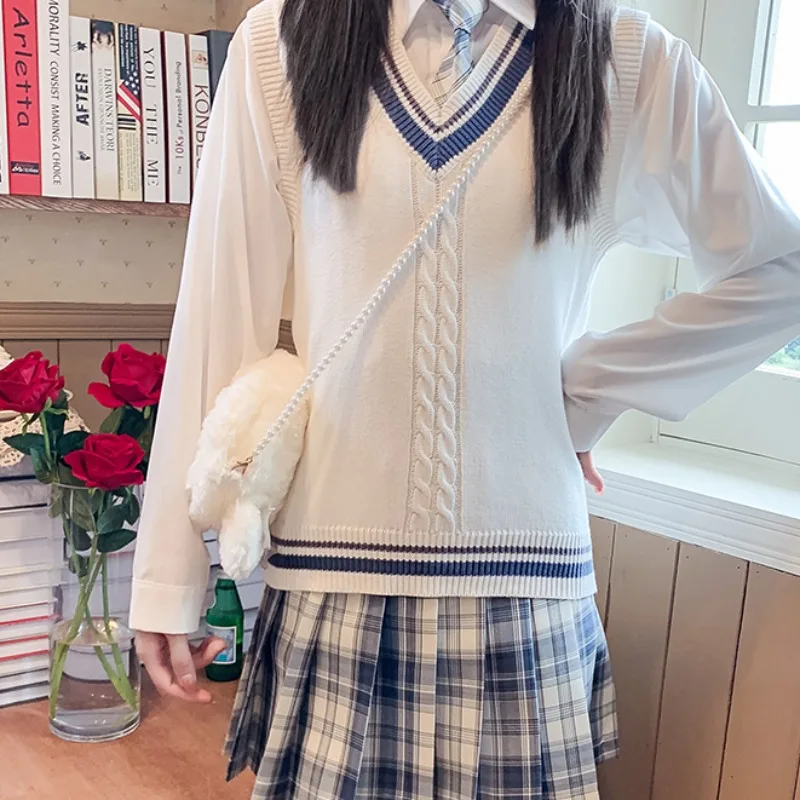 Spring Autumn JK Uniform Japanese College Style Students Vest School Girl Long Sleeve V-neck Knitted Sweater Pullovers | Тематическая