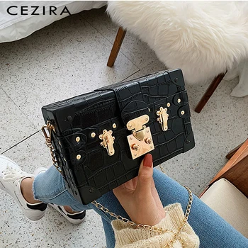 

CEZIRA Retro PU Leather Case Bag For Women Luxury Crocodile Pattern Designer Handbags Female Chain Shoulder Bags Crossbody Purse