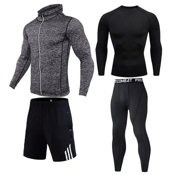 

Men's Multi-functional Gym clothing Winter Thermal underwear Jogging Suit T-Shirt Fitness Leggings Sports Shorts 4 Piece Set 4XL