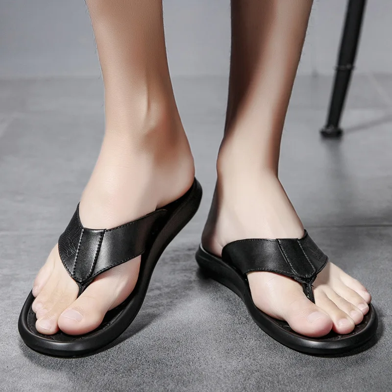 

Flip-flops Genuine Leather Summer New Style England Comfortable Anti-slip Wear-Resistant Sandals Men's Full-grain Leather Popula
