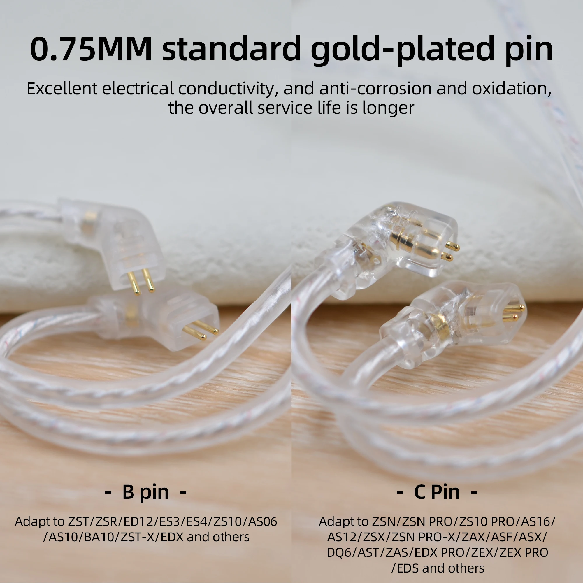 KZ High-Purity Silver-Plated Flat Cable Headphone Cord HiFi Sport Earphone Accessories With Microphone ZS10 Pro/ZEX Pro/EDX Pro