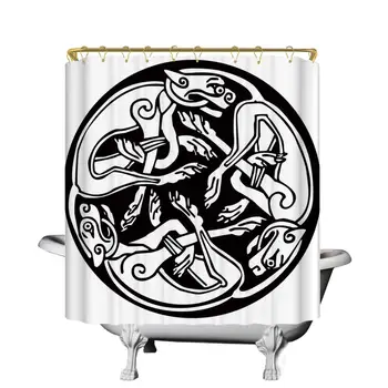 

Celtic Decorative Shower Curtain,Three Dogs Biting Their Tails Animal Forms Vikings Heritage Celtic Knots Medallion for