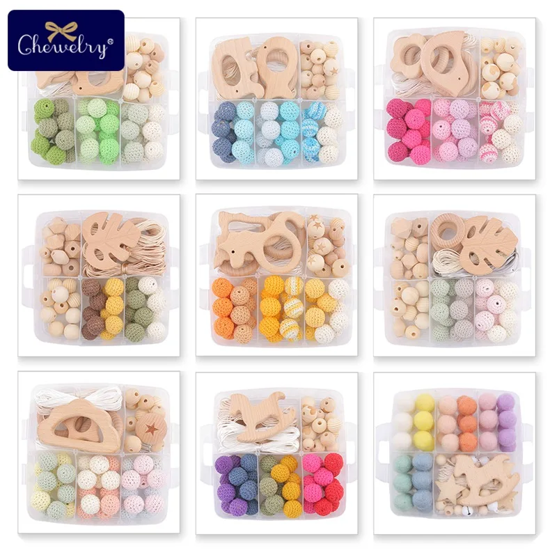 

1Set Baby Wooden Teether Pacifier Chain Pendants Crochet Beads DIY Nursing Bracelets Necklace Wooden Rodent Rings Baby Products