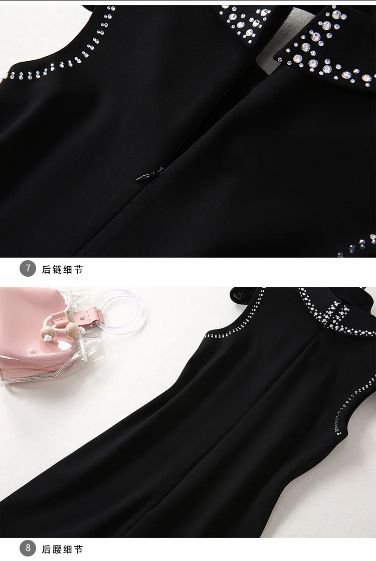 19 Summer New Products WOMEN'S Dress Liyan Tong Star Celebrity Style Sleeveless Fold-down Collar Crystal Hot Drilling Elegant Dr