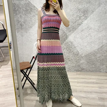 

SuperAen 2020 New Bohemian Strap Jersey Sleeveless Dresses National Style Wavy Fashion All-match Long Dress Women