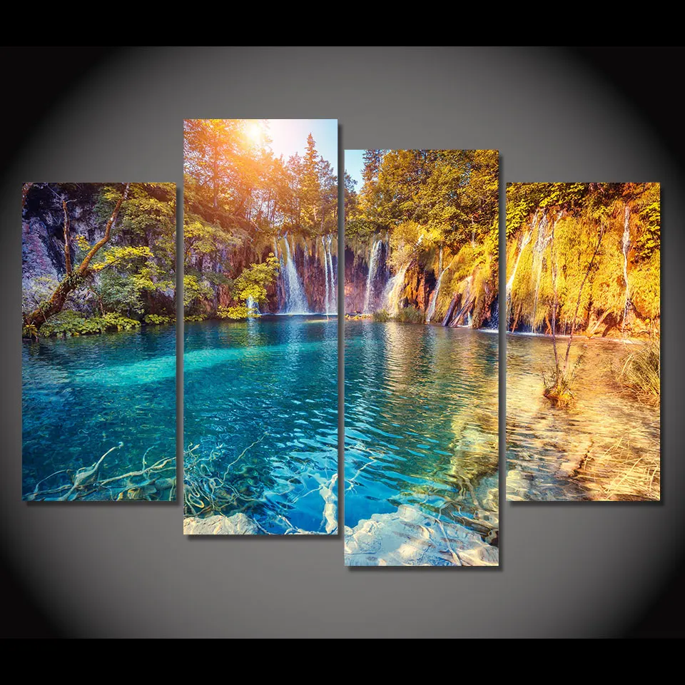 HD Print Canvas Wall Art Modular No Frame Painting Popular Poster 4 Panel Autumn Clear Pool Nature Picture For Living Room Decor (5)