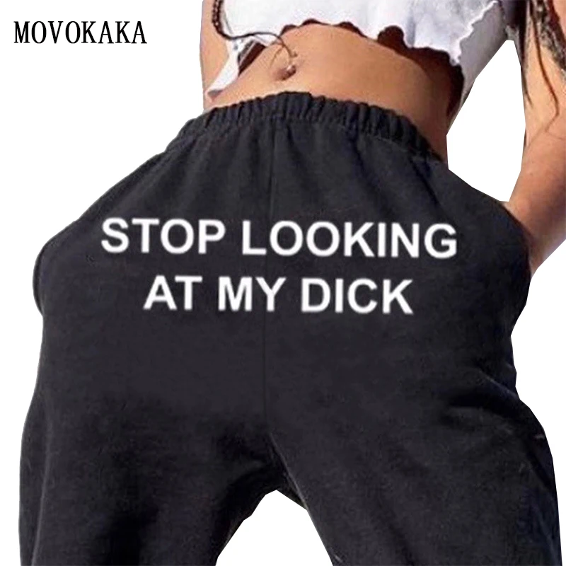 

MOVOKAKA Fashion Gothic Summer Casual Pants Cotton High Waist Elastic Trouser Plus Size Pants Female Letter Print Trousers women