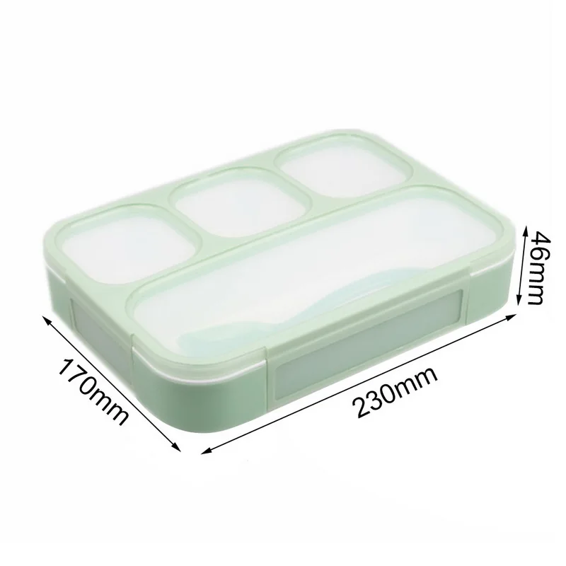 4-Compartment Green 1000 мл Ланч-бокс контейнер для продуктов 3/4-отсеки герметичный Bento box пластиковый Microwavable ящик для хранения продуктов с крышкой - Цвет: 4-Compartment Green