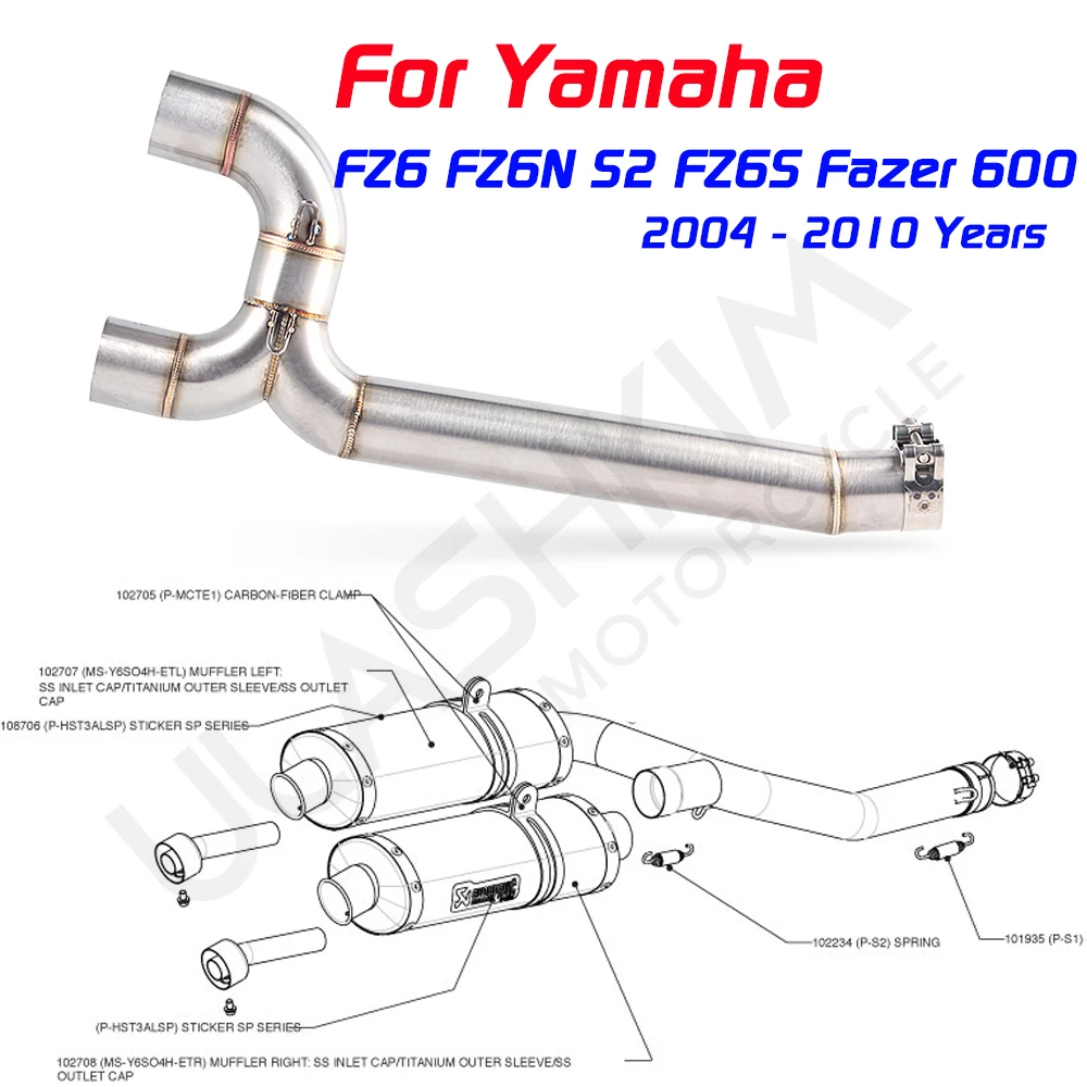 Fz6 Fz6N S2 Fz6S Fazer 600 Tubo Silenziatore Di Scarico Moto Tubo Centrale Per Yamaha Fz-6N Fz-6S Fz6 Scarico Tubo Di Collegamento Di Scarico