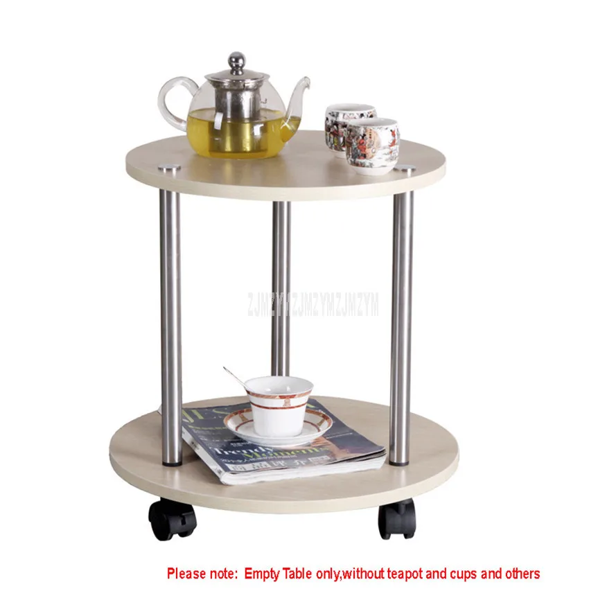  2 Layer Creative Modern Movable Round Tea Table With Wheel Design Living Room Bedroom Corner Wood S - 4000194530367