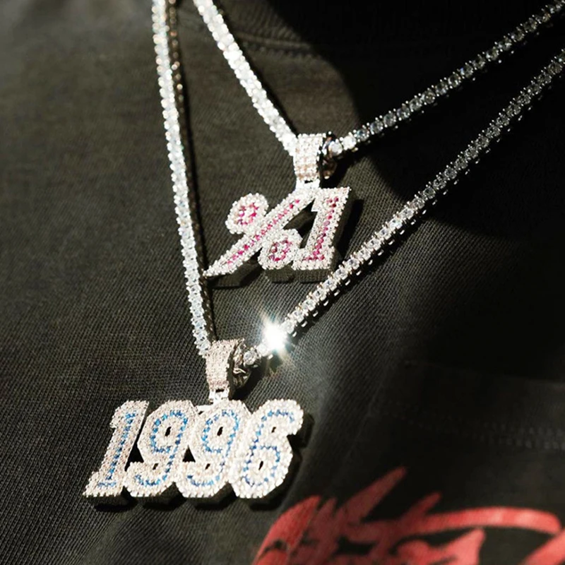 Men Custom Name Iced Out Bubble Letter Number Pendant Necklace WomenHip Hop Zirconia Jewelry with 24" Stainless Rope Chain | Украшения