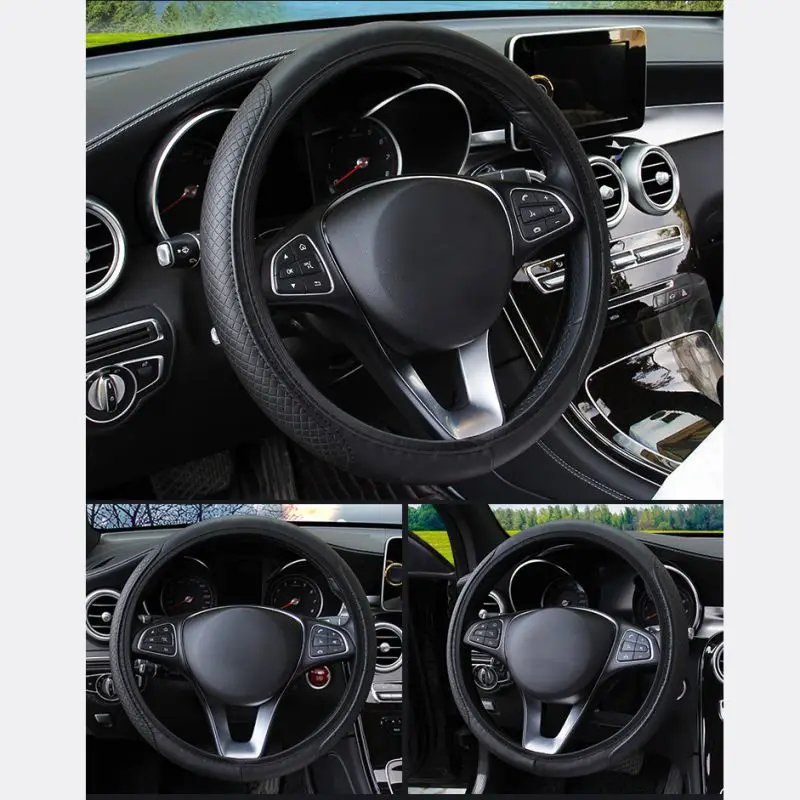 ONEWELL Car Fiber skin Steering Wheel Cover Breathable Car Auto Universal Elastic Skid Proof Steering-wheel Covers Car Styling