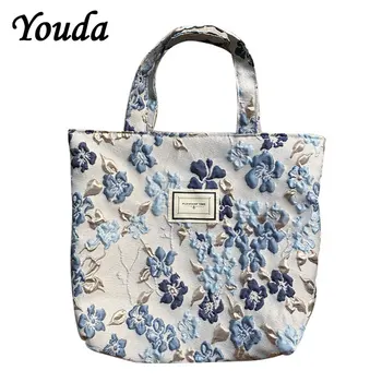 Youda Jacquard 캔버스 쇼핑백, 여성용 패션, 친환경, 재사용 가능한 접이식 소형 토트백, 면 원단, 2022 신제품