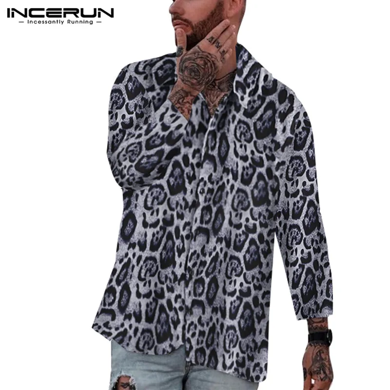 INCERUN/рубашка с леопардовым принтом для мужчин, воротник с лацканами, длинный рукав, Camisa Masculina, модные, шикарные, повседневные, уличные