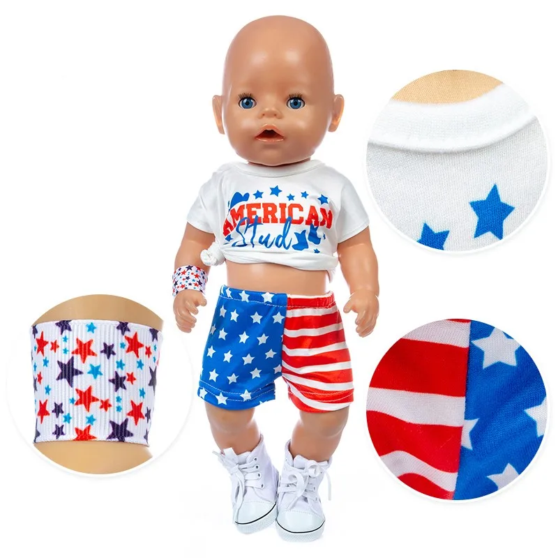 

2020 New Hot Sale Baby New Born 43cm Doll Clothes Accessories Red And Blue Zigzag Skirt Clothes For Baby Birthday Gift