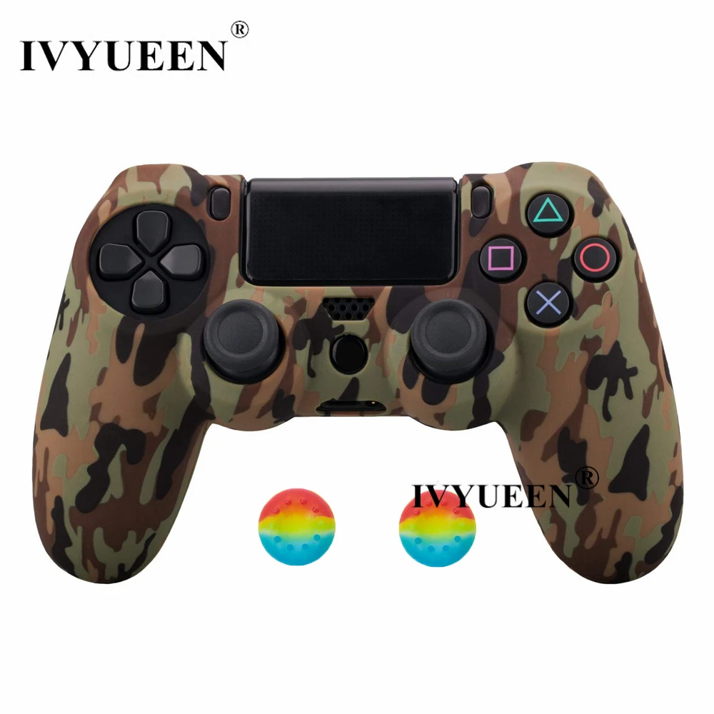 Силиконовый Камуфляжный защитный чехол IVYUEEN для sony Dualshock 4 PS4 DS4 Pro, тонкий контроллер, палочки для большого пальца, ручки, колпачки - Цвет: Desert Camo