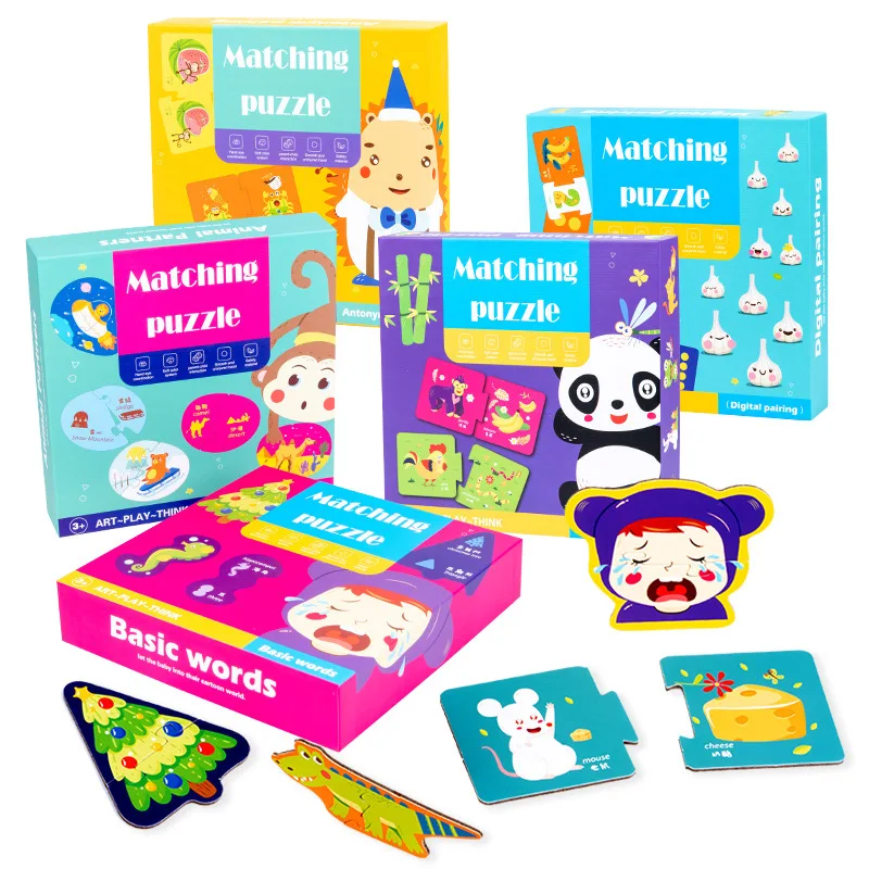 Children Paper Puzzles Toy Early Educational Flat Large Matching Animal Fruit Vocabulary Number Puzzle Jigsaw Puzzle