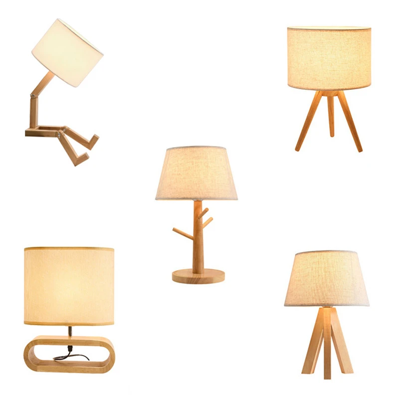 Lámpara de madera maciza para sala de estar, iluminación de mesita de noche, creativa, nórdica, Original, japonesa|Lámparas mesa LED| - AliExpress