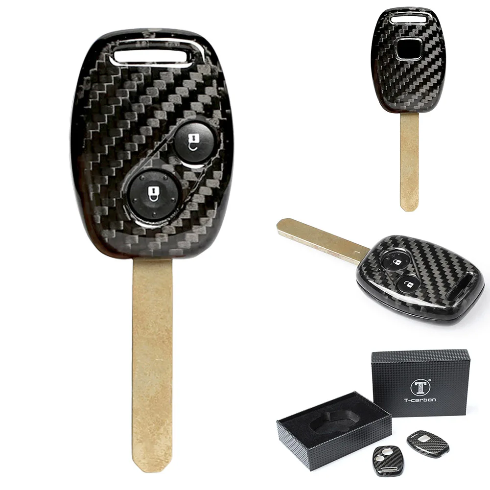 Genuine Carbon Fiber Car Auto Remote Key Case For 2 Button Honda Type R Civic Jazz Accord Fit Odyssey CRZ Insight remote car key circuit board id46 id48 g8d 384h a for honda accord cr v hr v fit city jazz odyssey shuttle civic 315 433 313 8