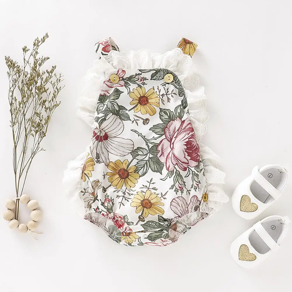 

Baby Girl Bodysuit 2019 New Baby Bodysuits Europe And America Babysuits Flower Print Strap Triangle Baby Girl Body Suit