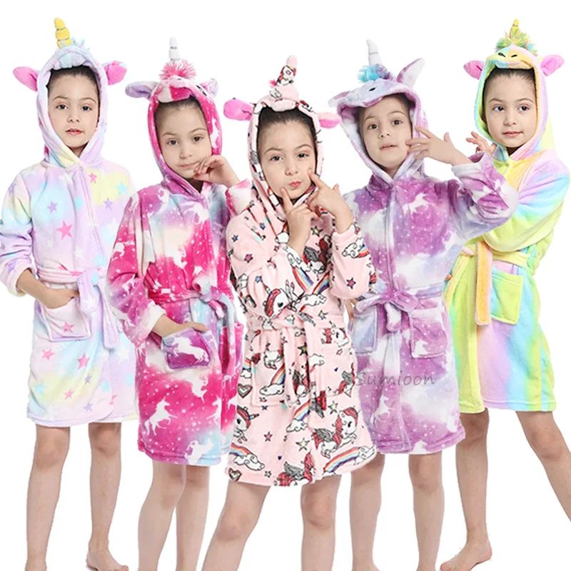 Children Towel Beach Baby Bath Robe Animal Rainbow Unicorn Hooded