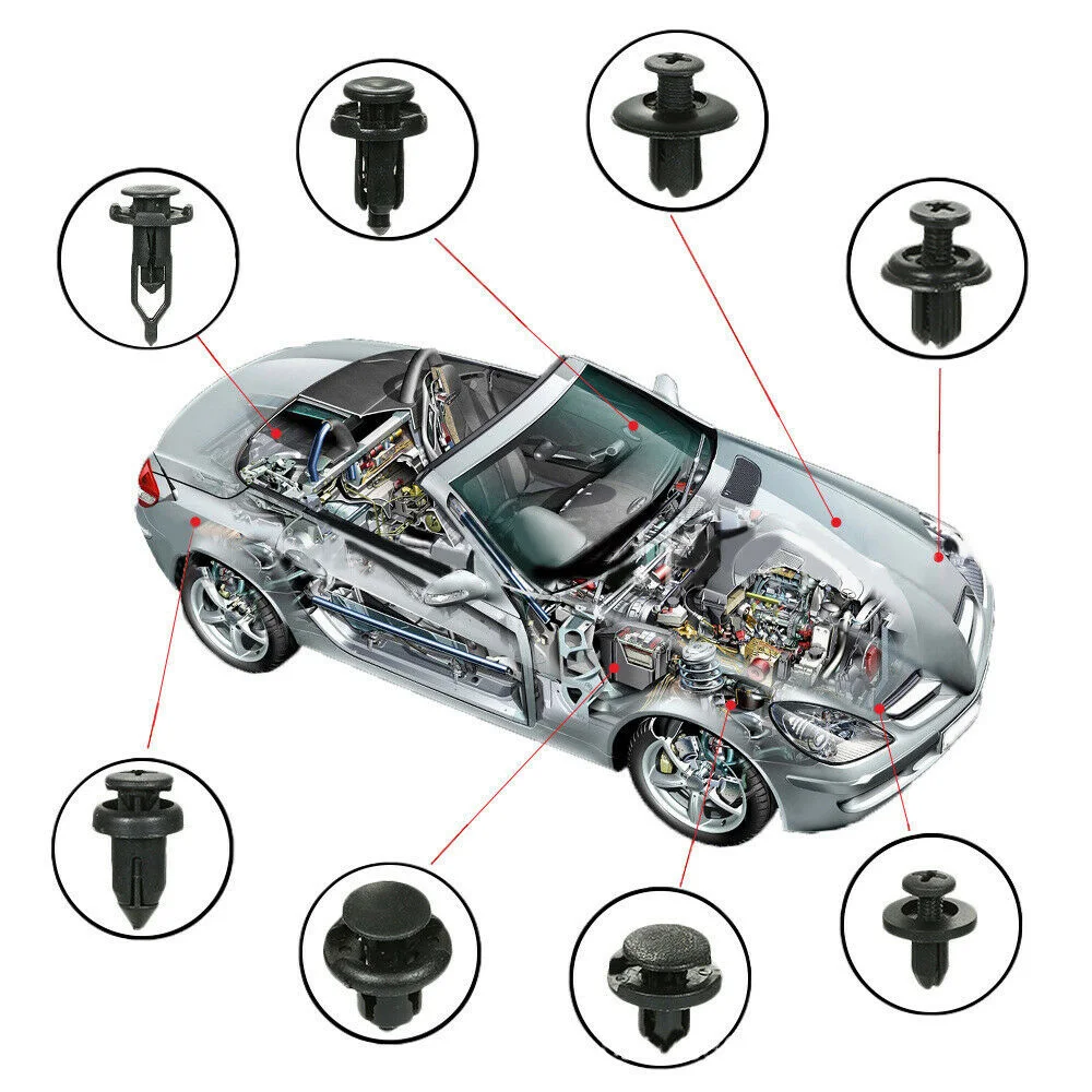

For Parts Plastic Fender Rivet Clips Fasteners Push In 16 Types With Blue Tool Replacement