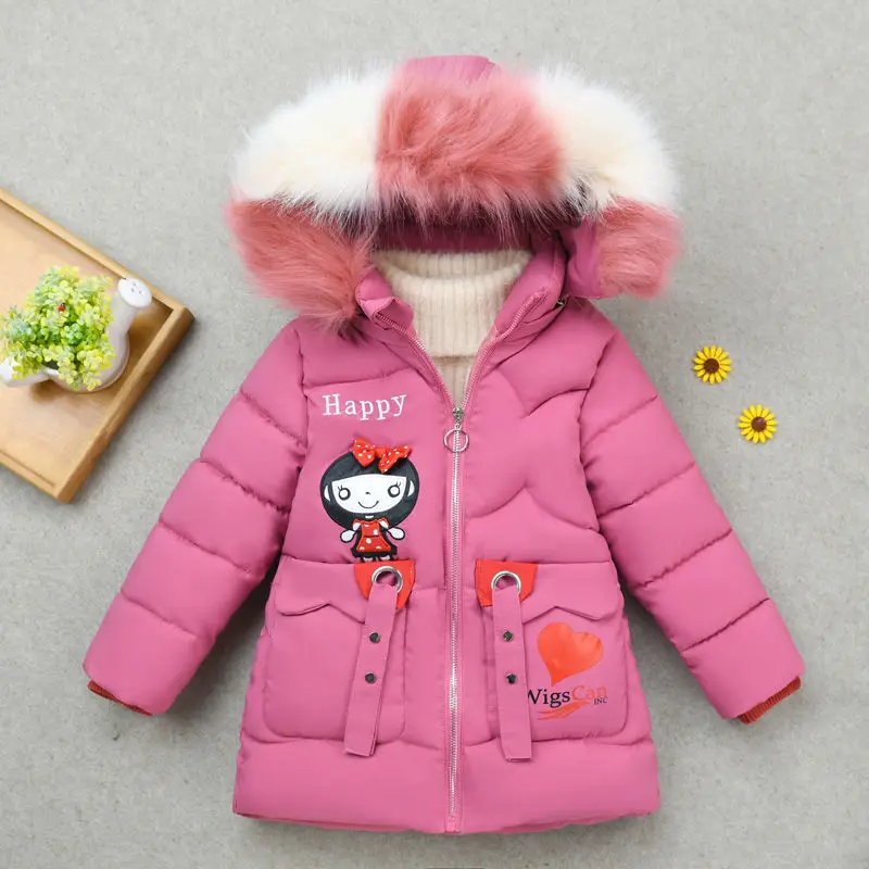 2-13Yrs Kids Winter Parkas Girl Warm Jacket Baby Bow Cat Coat Thick Fur Hooded Christmas Outerwear Kids Winter Clothes-30degree