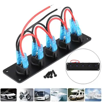 

5 Gang Round Blue LED Dash Rocker Toggle Switch Panel for Boat Yacht Marine Car 2019