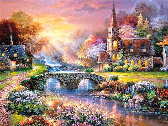 scenic 3599 AZQSD алмазная мозаика сад вышивка крестиком алмазная вышивка полная выкладка пейзаж рукоделие картина стразами декор для дома - Цвет: scenic 3599