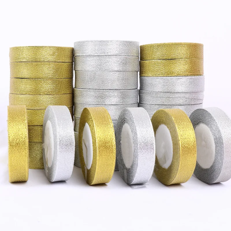 6MM-50MM 25yards/Roll Gold/Silver Silk Satin Ribbon For Handmade Bow Craft Wedding Christmas Decoration DIY Card Gift Wrapping