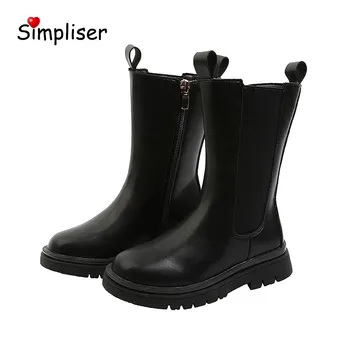 

Kids Girls Leather Boots 2020 Autumn winter Black Riding Boots Children Waterproof Winter Kid Shoes Black Boot Children
