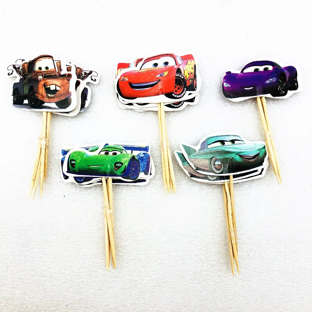 

24pcs/set Lightning Mcqueen Inserted Card Prod Picture Cake Decoration Cupcake Pick Kid Birthday Party Decoration Favors
