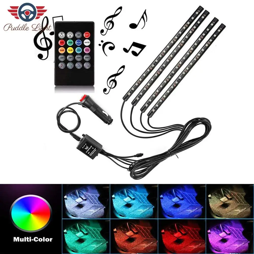 

Car LED Strip Light, 4pcs RGB DC 12V Multicolor Music Car Interior Light LED Under Dash Lighting Kit with Sound Active Function