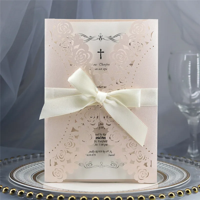  10Pcs Floral Laser Cut Wedding Invitation with Envelope and Seal Bridal Baby Shower Birthday Gradua - 4.00054E+12