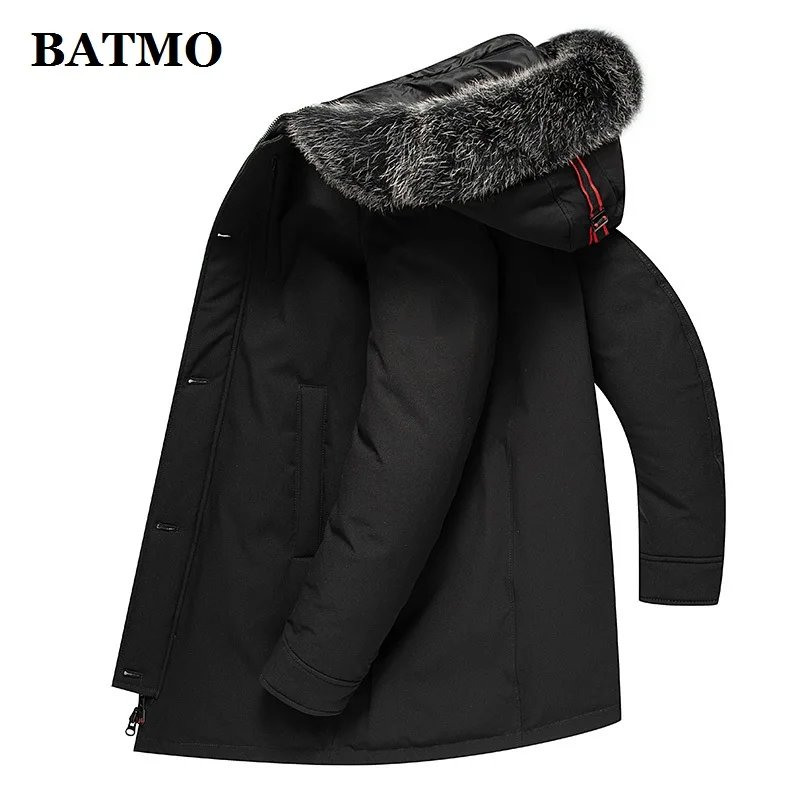 BATMO 90% белый утиный пух и Лисий меховой воротник с капюшоном куртки мужские, мужские зимние черные пуховики, толстое теплое пальто, большие размеры 9007