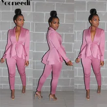 Yooneedi, осенний дизайн, офисные женские блейзеры, 2 шт., Женский комплект, 4 цвета, стильные блейзеры и длинные штаны, SFY-056