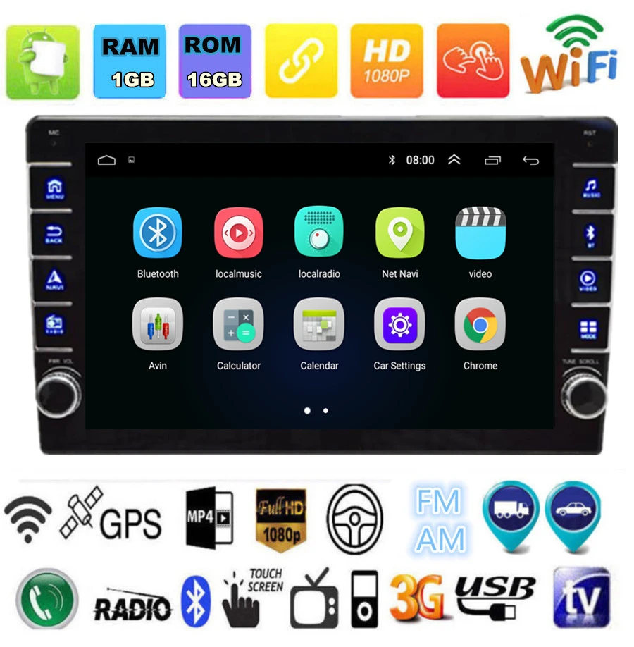 2 Din " Android 8,1 MP5 плеер четырехъядерный 1 Гб+ 16 Гб стерео радио FM Wifi 3g 4G 1080P