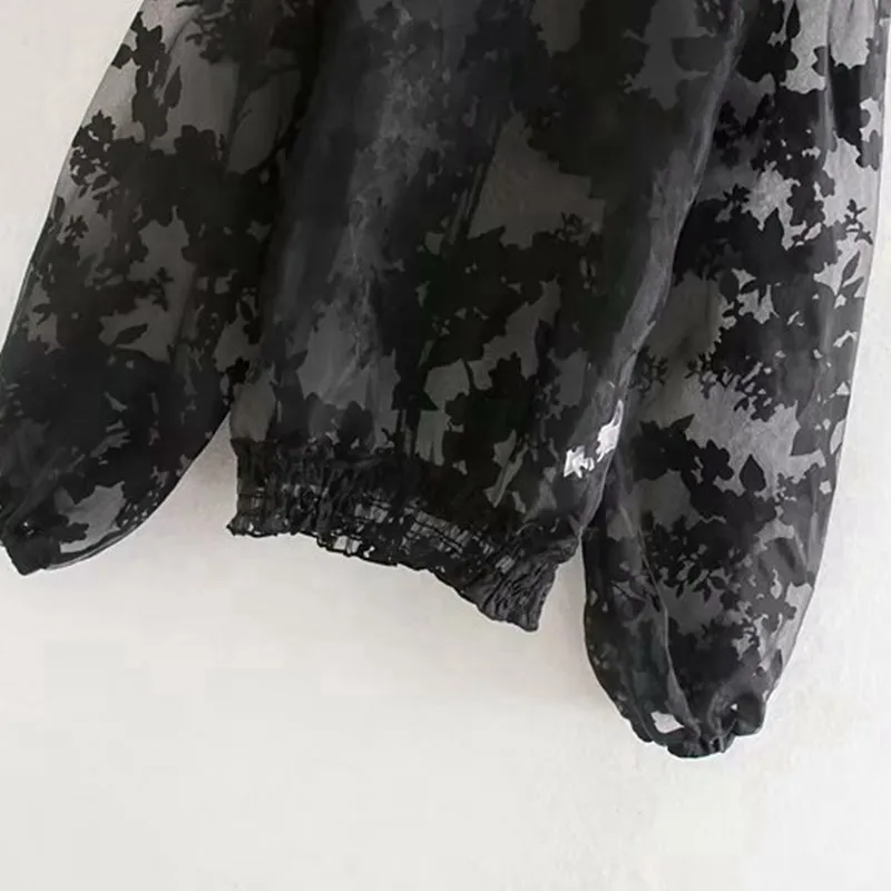 Huaxiafan рубашки из органзы с вышивкой, модные женские топы с воротником-бантом, женские элегантные футболки с пышными рукавами для женщин