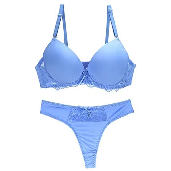 

Vgplay 7 Colors Sexy Bra Set Solid Plunge Underwire Lingerie Lace Bow Panties Hollow Convertible Straps Bralette