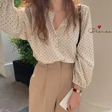 Polka-dotted Clothes White And Black Blouse Elegant Women Office Work Fashion Tops Elastic Cuffs Long Sleeve Button Up Shirt Polka-dotted Clothes White And Black Blouse Elegant Women Office Work Fashion Tops Elastic Cuffs Long Sleeve Button Up Shirt