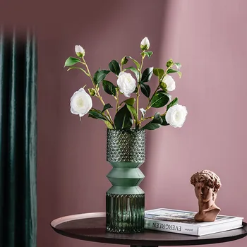 

Nordic Light Luxury Embossed Glass Vase Crafts Table Flower Arrangement Container European Study Bedroom TV Cabinet Decoration