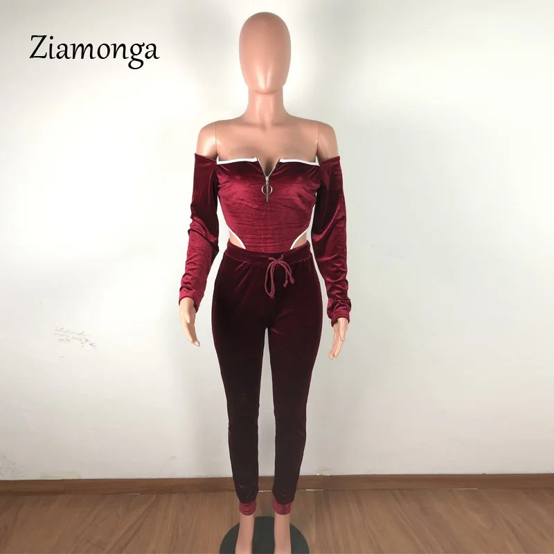 Ziamonga, женский сексуальный комбинезон из кусков для фитнеса, Осенний бархатный комбинезон с длинным рукавом, повседневный Облегающий комбинезон на молнии