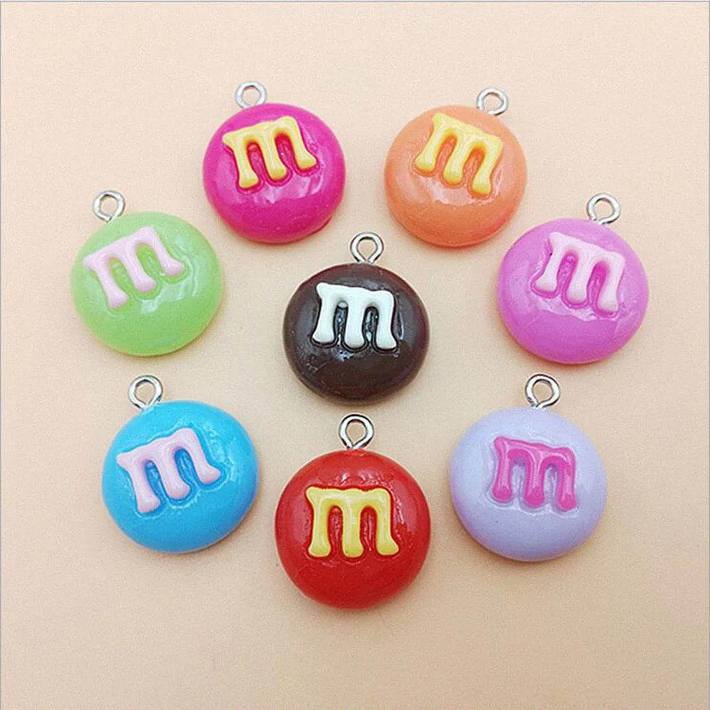 

Yamily 10pcs/ Resin Simulated candy charm Resin M beans candy charm very cute keychain pendant necklace for DIY decoration