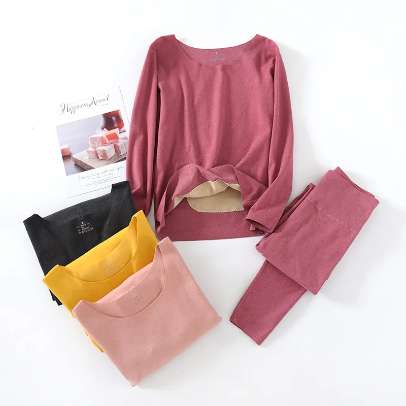 

L XL XXL Plus Size Home Wear Pajamas Women's Round Neck Autumn Winter Sleeping Clothes Suit Fever Warm Two-Piece Pyjamas